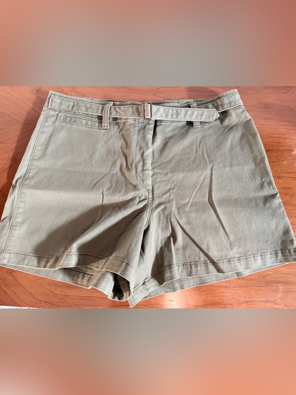 LOFT Olive Belted Cotton Blend Shorts
